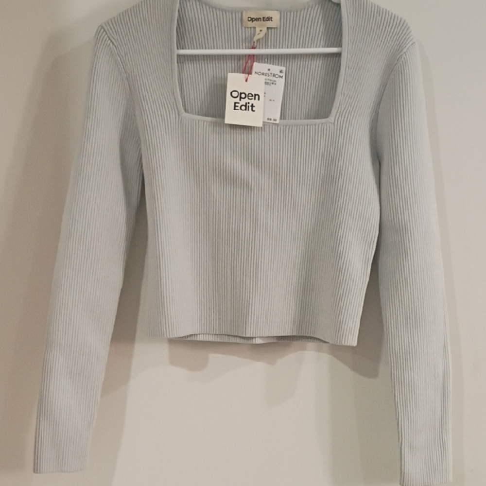 Open Edit Women's Light Gray Ribbed Crop Top